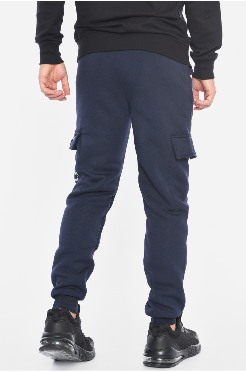 Спортивные штаны мужские на флисе темно-синего цвета L-6718 192147