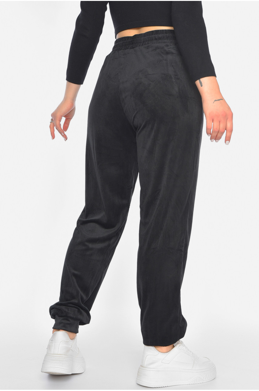 Спортивные штаны женские вельветовые черного цвета 1130-2 192286 Спортивные штаны женские вельветовые черного цвета 1130-2 192286