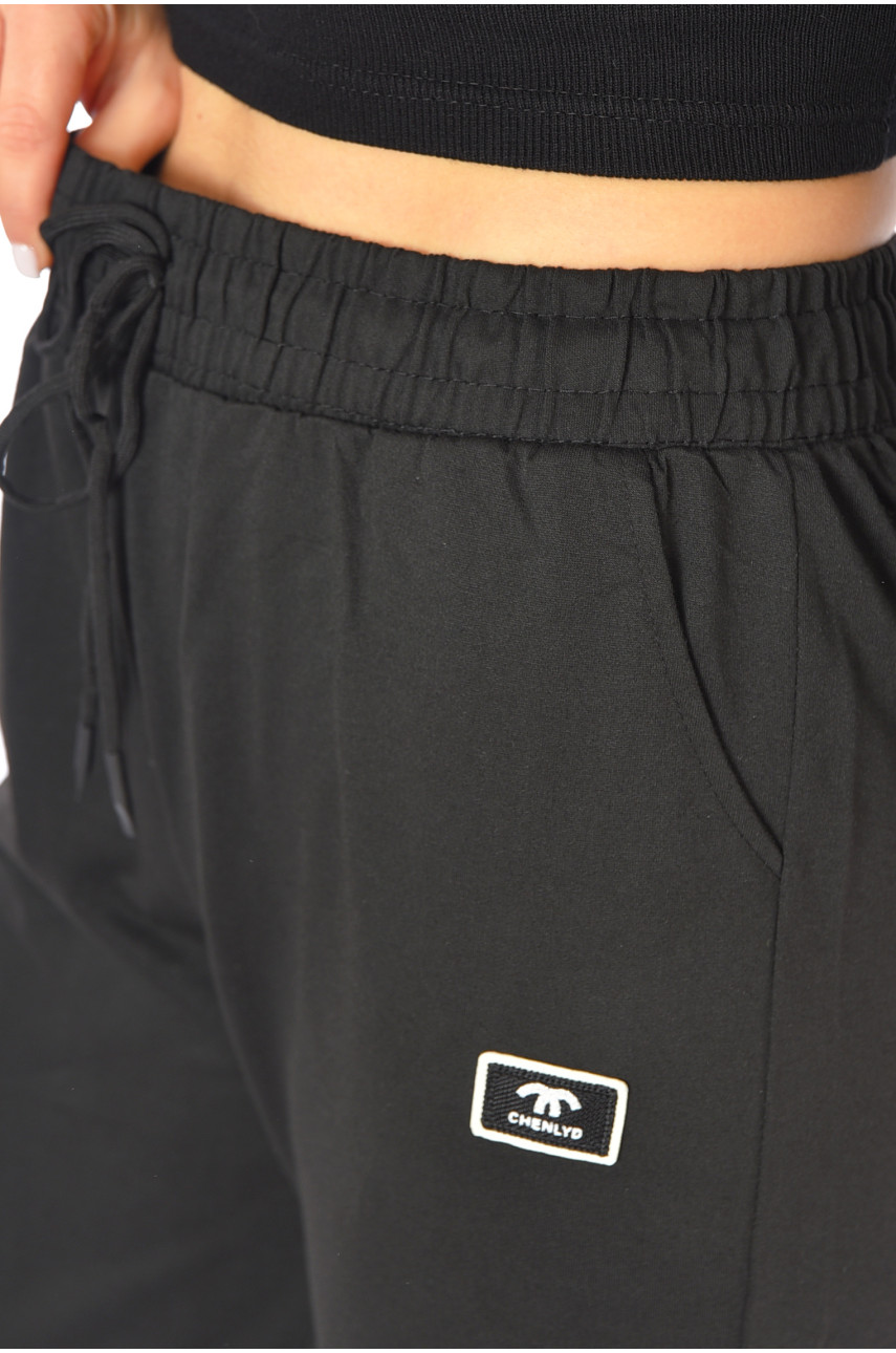 Спортивні штанижіночі напівбатальні чорного кольору 2090-2 192288