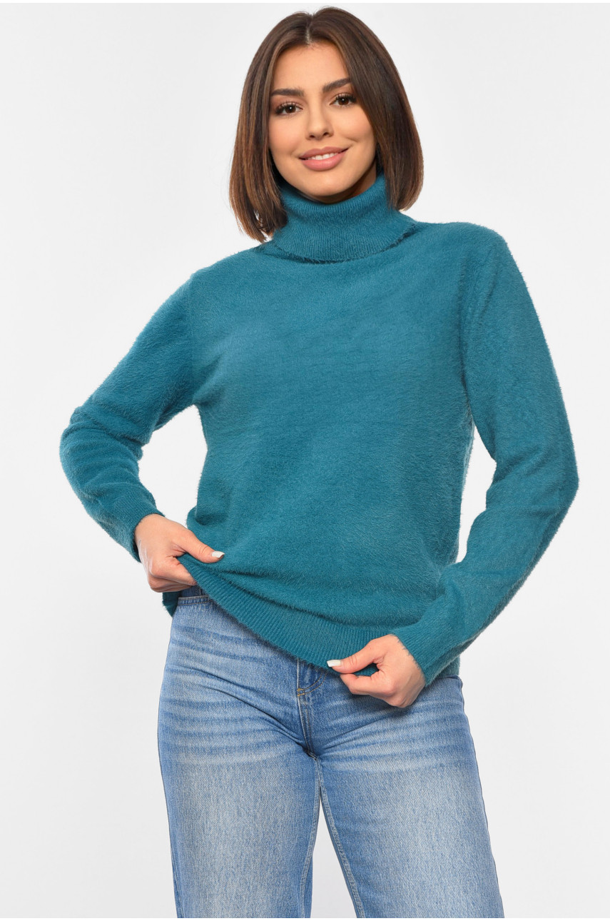 Светр жіночий однотонний зеленого кольору 6008 192323 Светр жіночий однотонний зеленого кольору 6008 192323