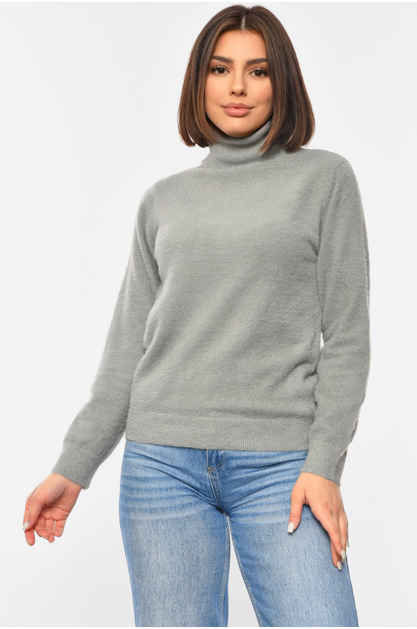Свитер женский однотонный серого цвета 6008 192327 Свитер женский однотонный серого цвета 6008 192327