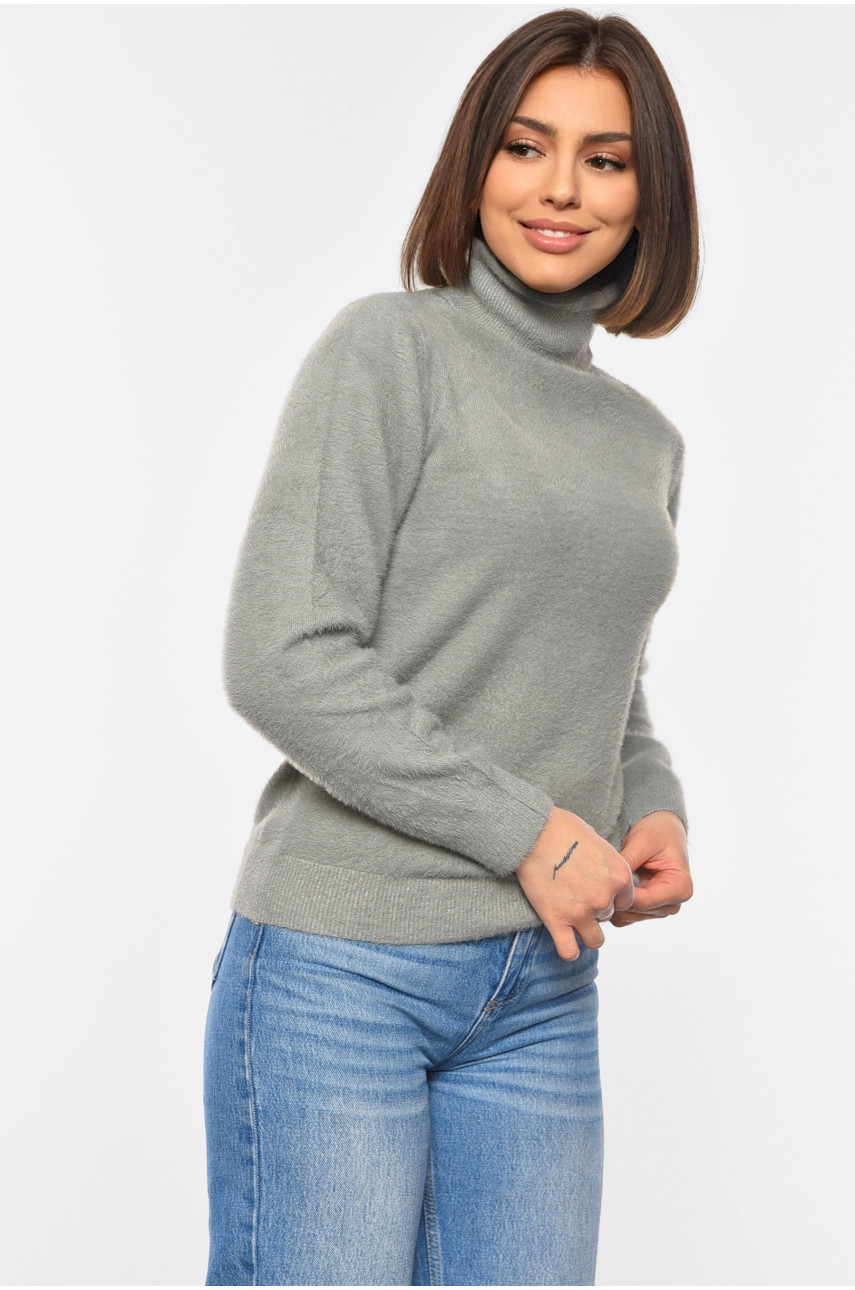 Свитер женский однотонный серого цвета 6008 192327 Свитер женский однотонный серого цвета 6008 192327