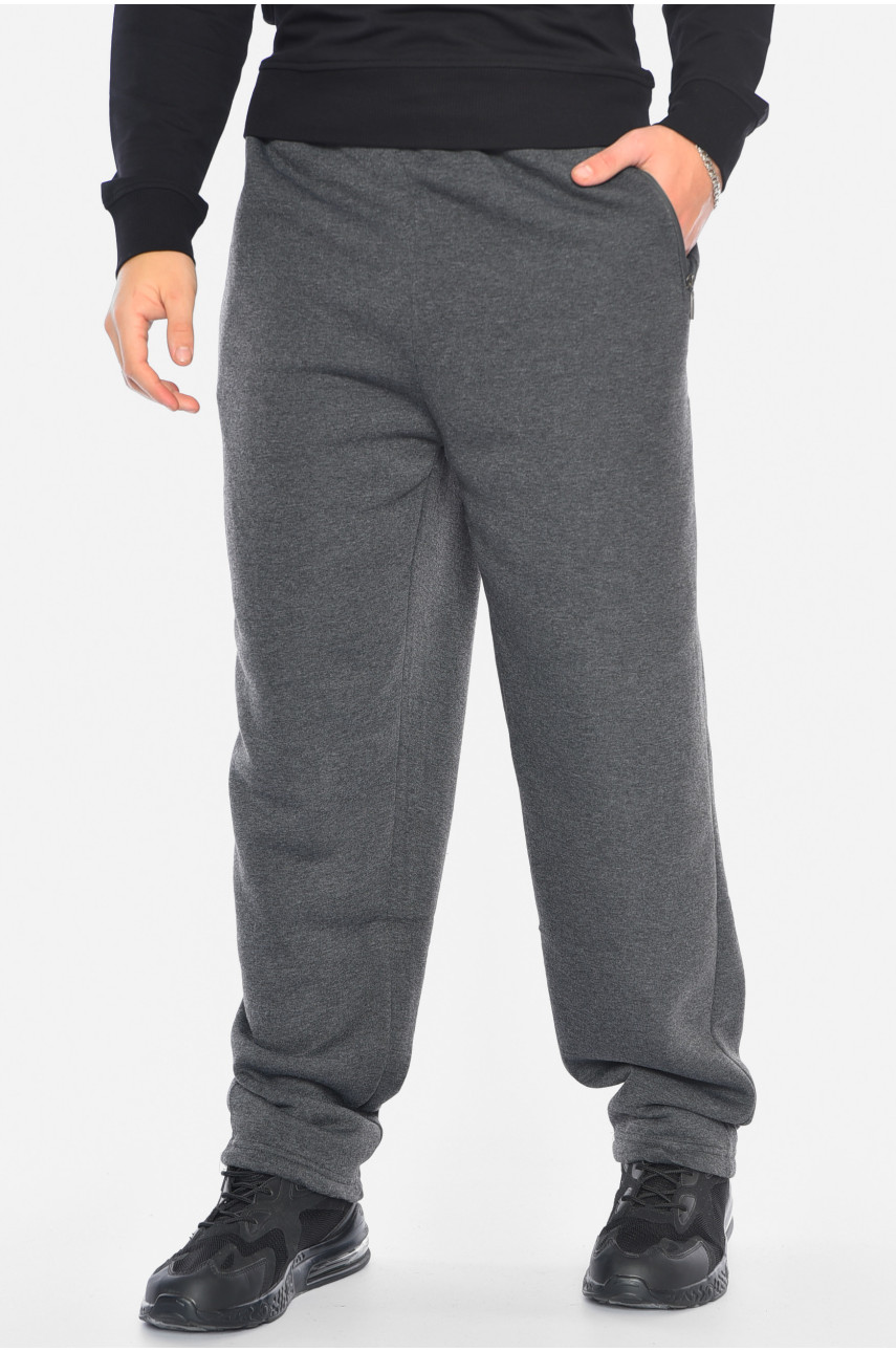 Спортивні штани чоловічі батальні на флісі темно-сірого кольору 41260 192381