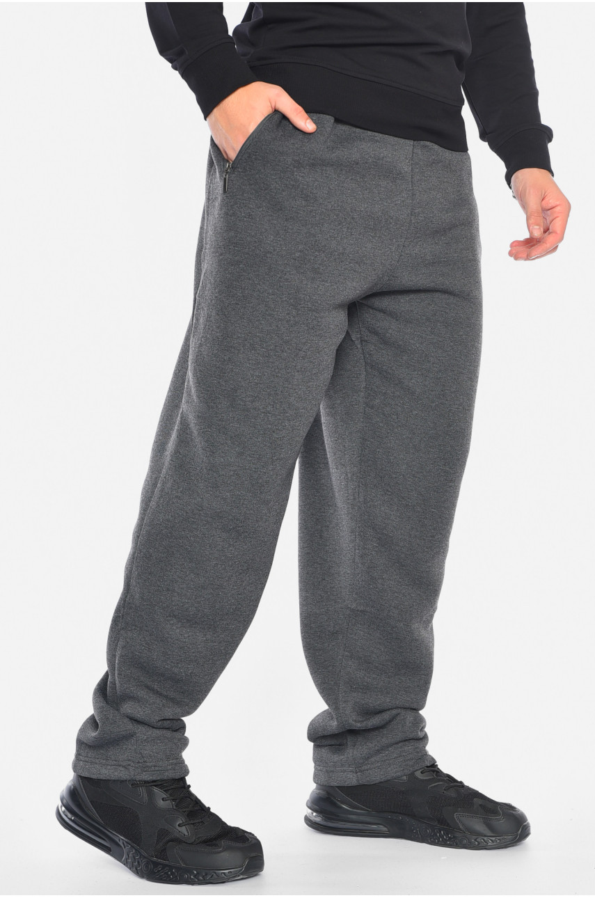 Спортивні штани чоловічі батальні на флісі темно-сірого кольору 41260 192381