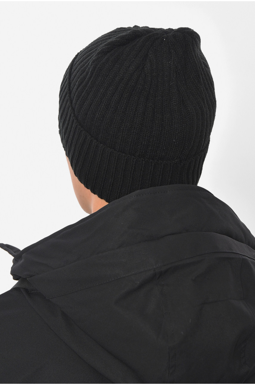 Шапка чоловіча з підворотом на флісі чорного кольору 192422