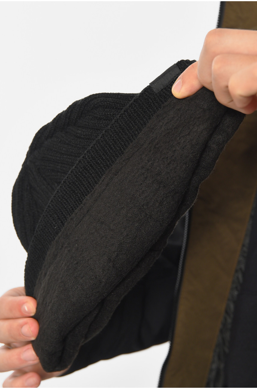 Шапка чоловіча з підворотом на флісі чорного кольору 192422