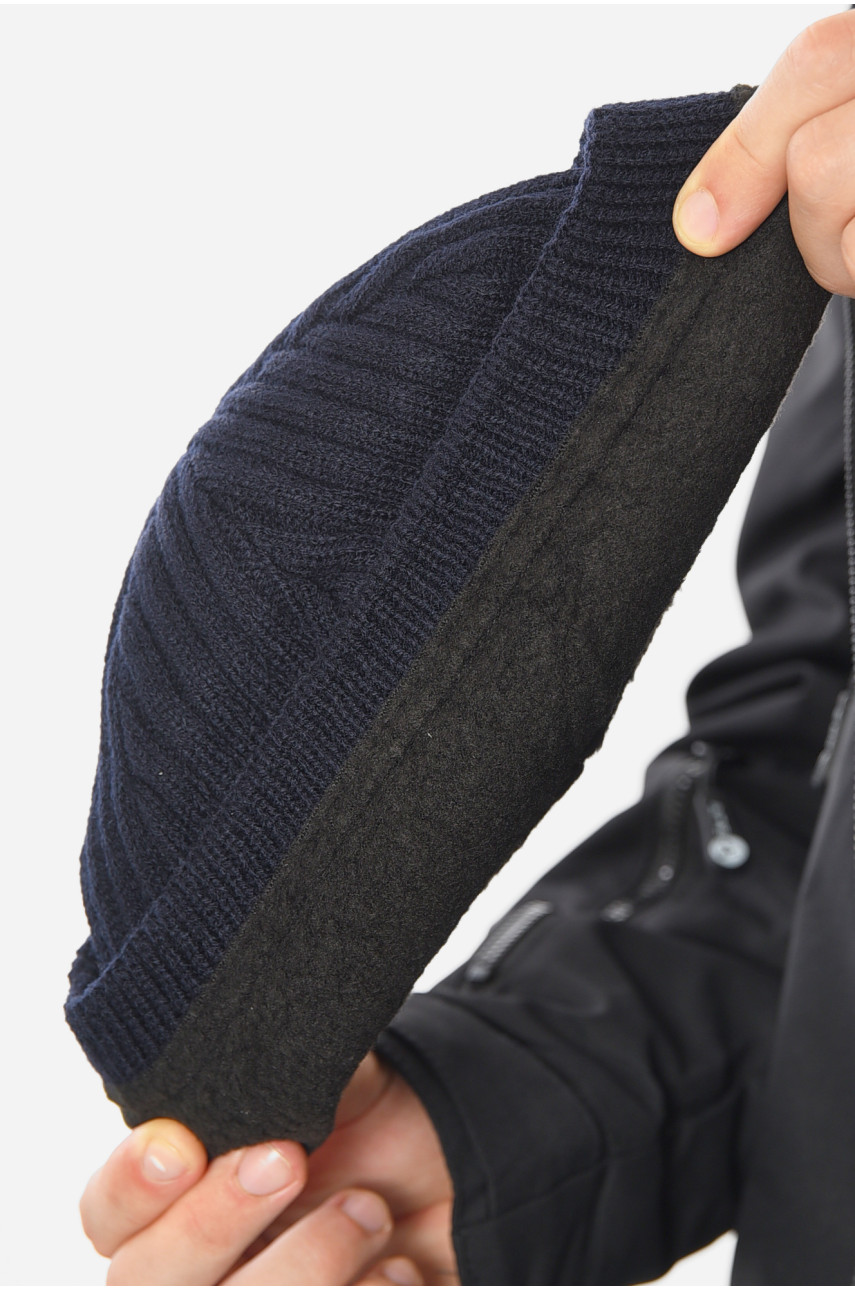 Шапка чоловіча з підворотом на флісе темно-синього кольору 192423