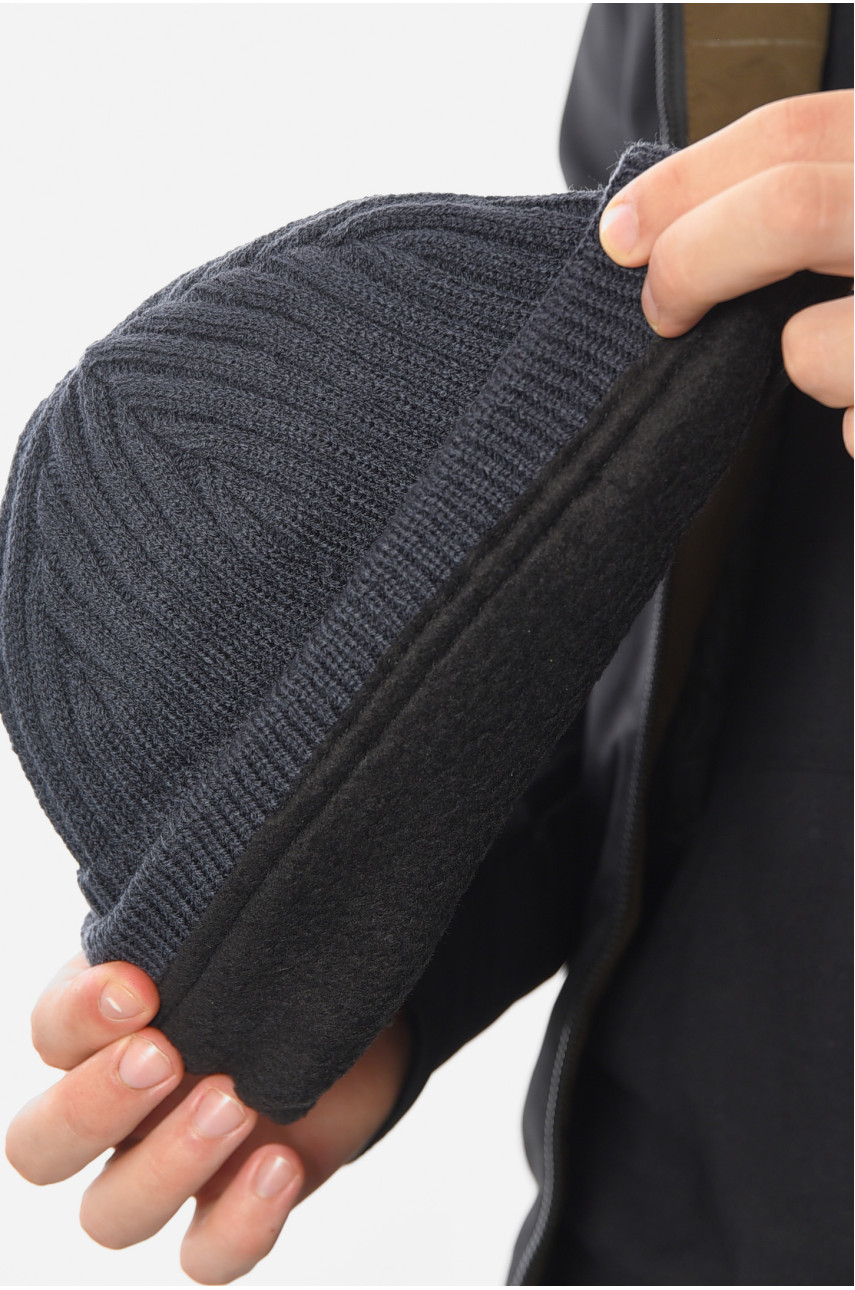 Шапка чоловіча з підворотом на флісе сірого кольору 192424