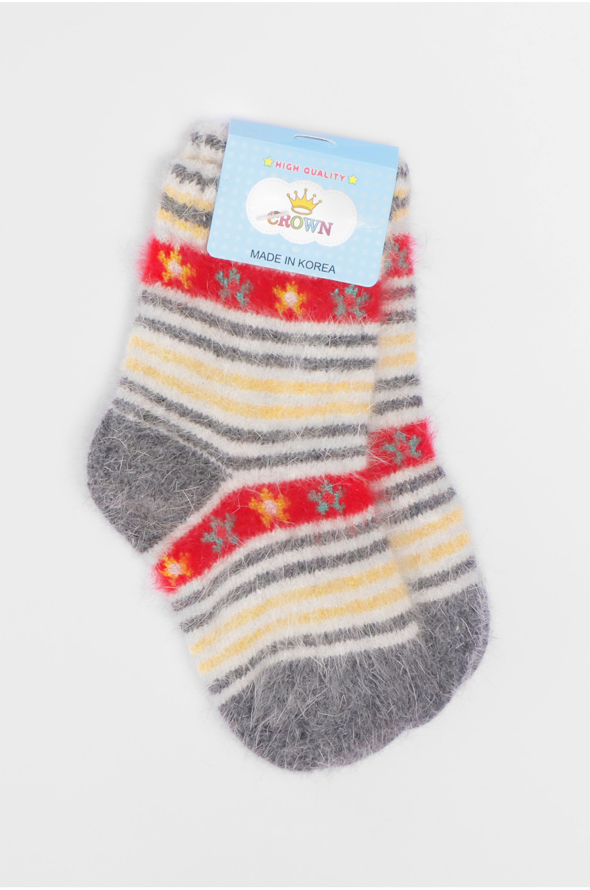 Шкарпетки дитячі ангорові сірого кольору з принтом 192432