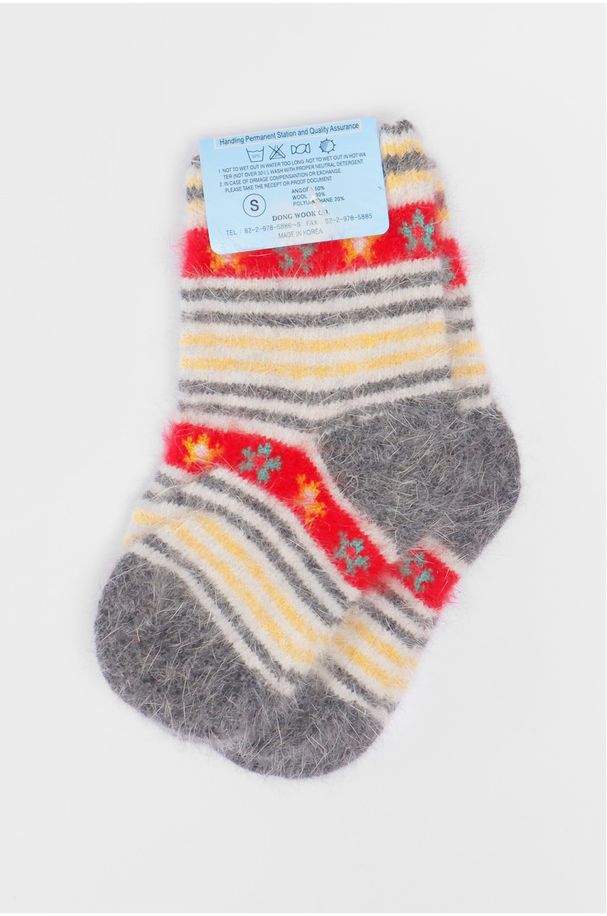 Шкарпетки дитячі ангорові сірого кольору з принтом 192432