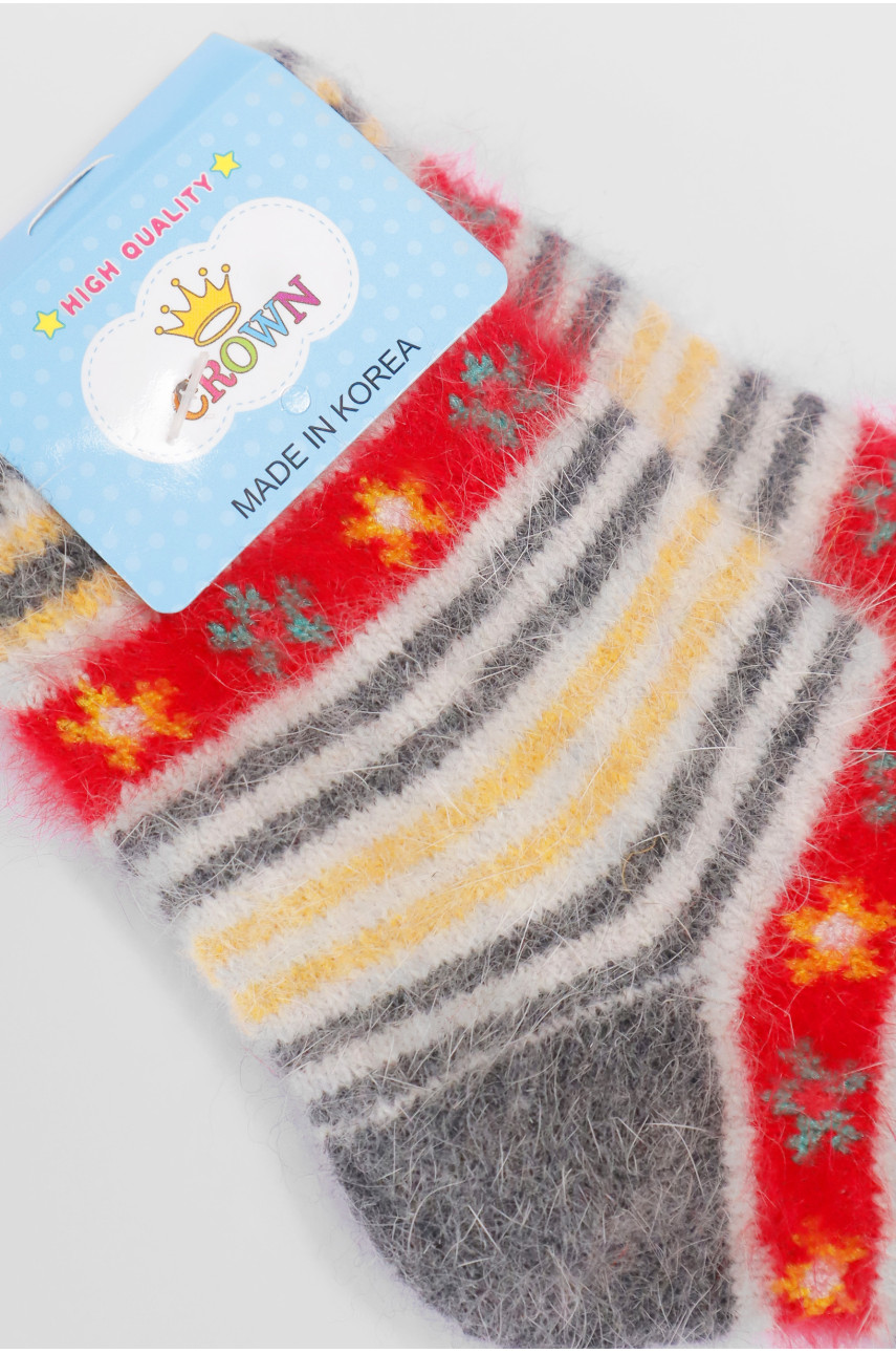 Шкарпетки дитячі ангорові сірого кольору з принтом 192432