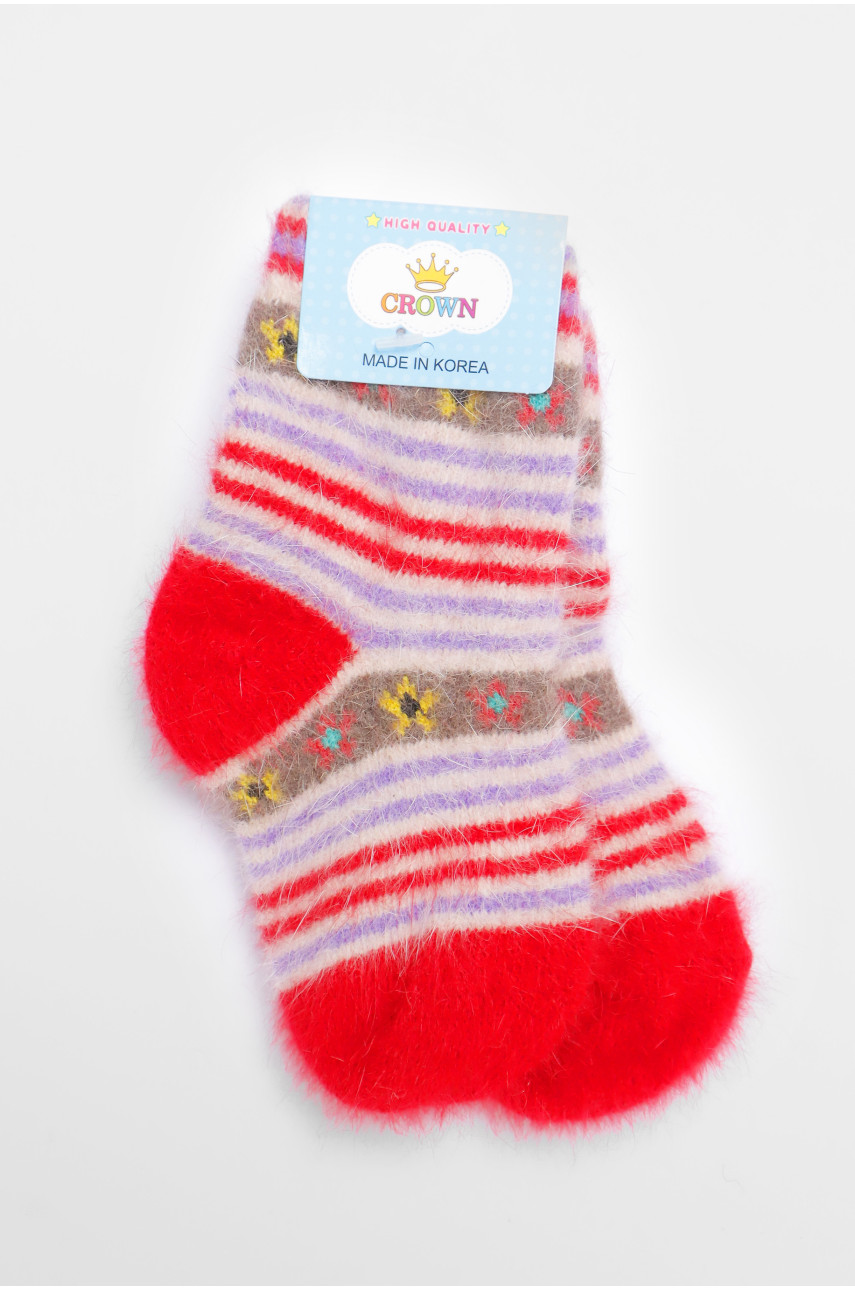 Носки детские ангоровые красного цвета с принтом 192435