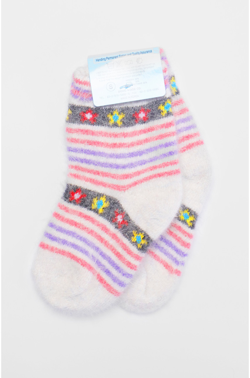 Носки детские ангоровые серого цвета с принтом 192438