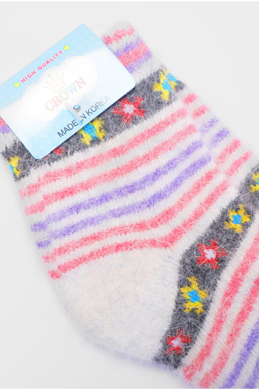 Носки детские ангоровые серого цвета с принтом 192438