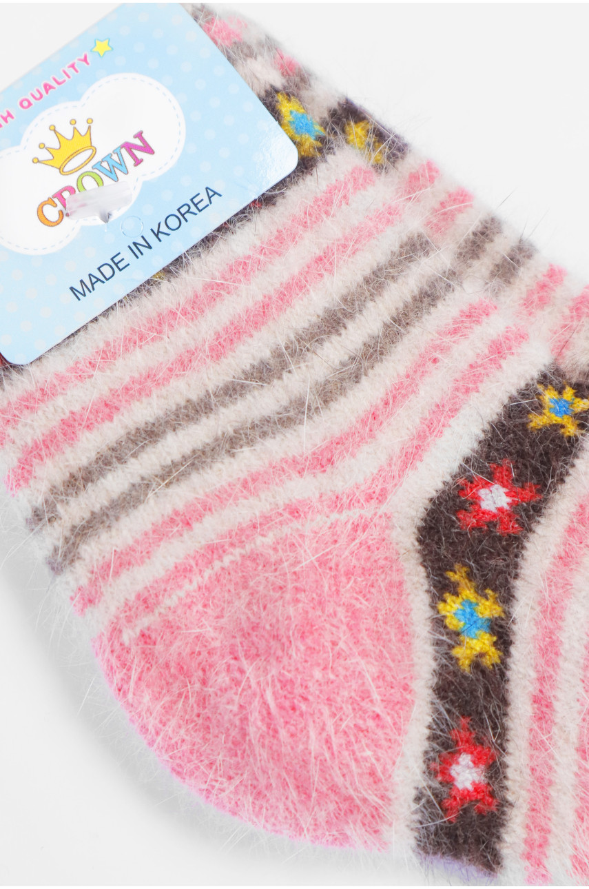 Носки детские ангоровые розового цвета с принтом 192439