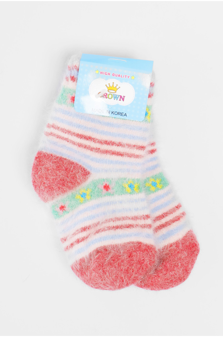 Носки детские ангоровые красного цвета с принтом 192440