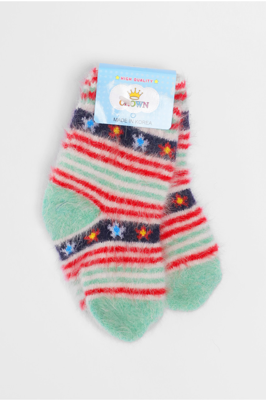 Носки детские ангоровые зеленого цвета с принтом 192441
