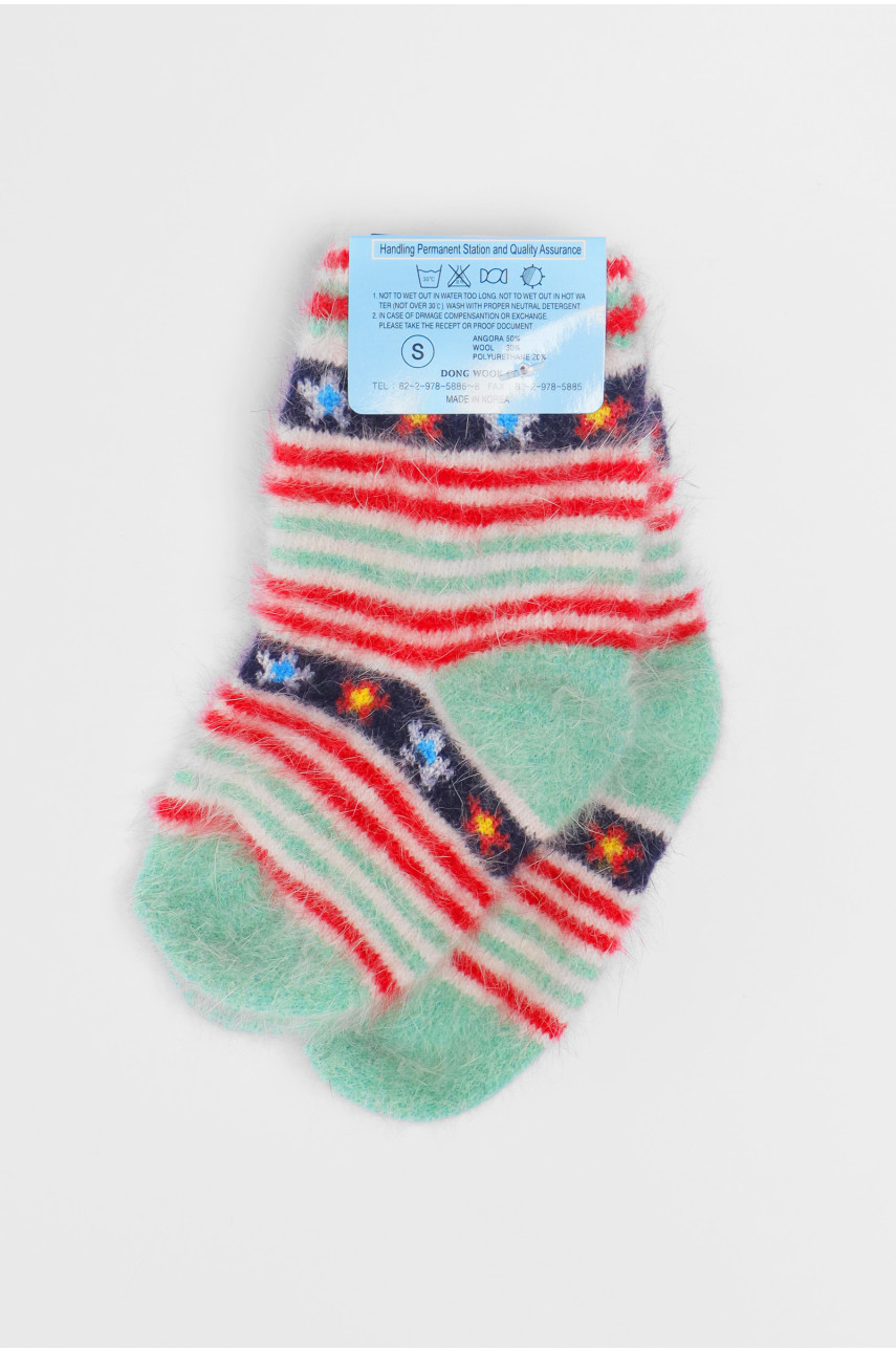 Носки детские ангоровые зеленого цвета с принтом 192441