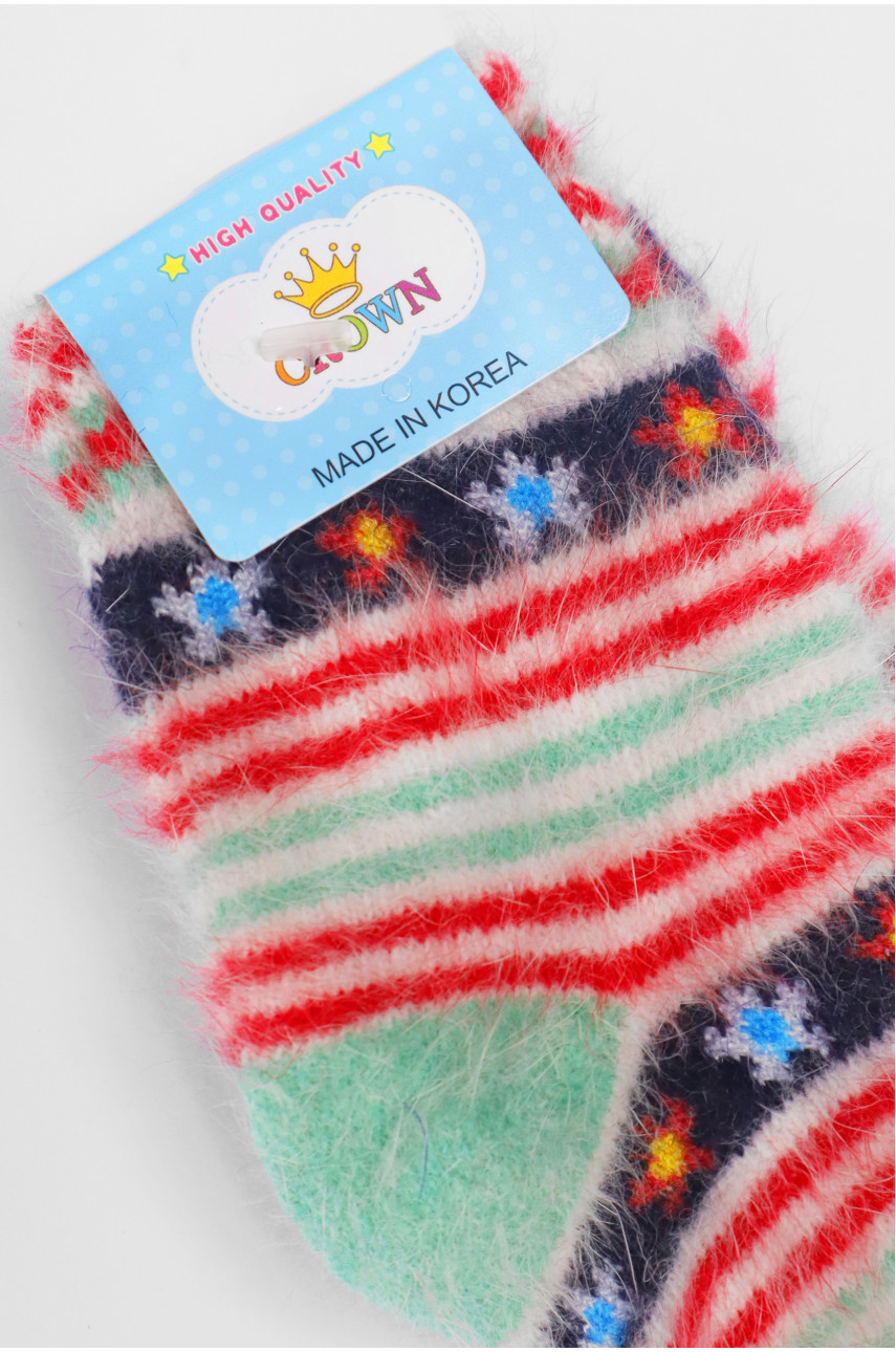 Носки детские ангоровые зеленого цвета с принтом 192441