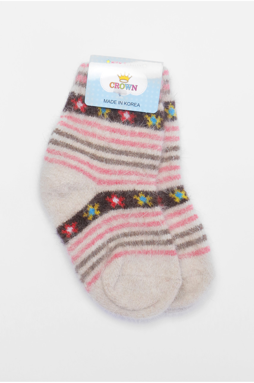 Носки детские ангоровые серого цвета с принтом 192442