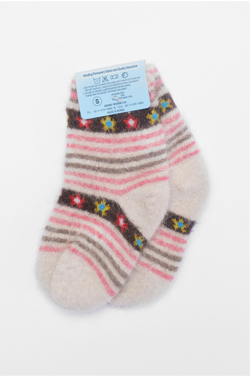 Носки детские ангоровые серого цвета с принтом 192442