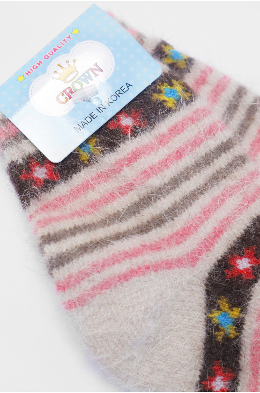 Носки детские ангоровые серого цвета с принтом 192442