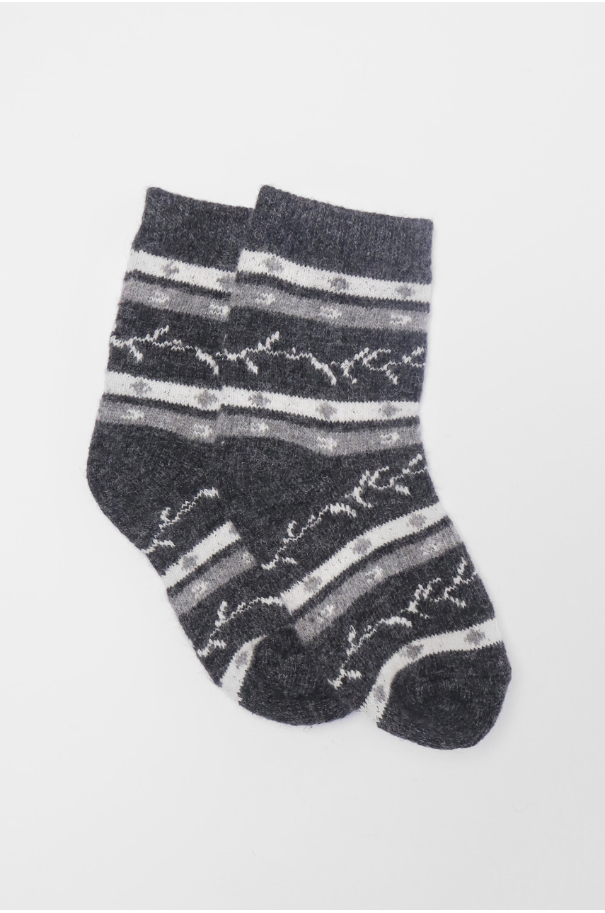 Носки детские теплые темно-серого цвета с принтом 192446