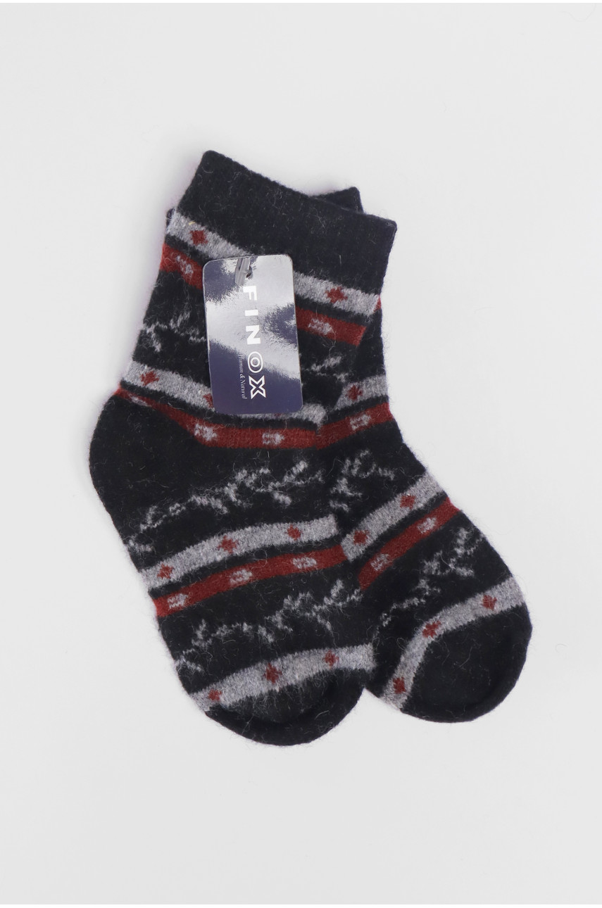 Носки детские теплые черного цвета с принтом 192450