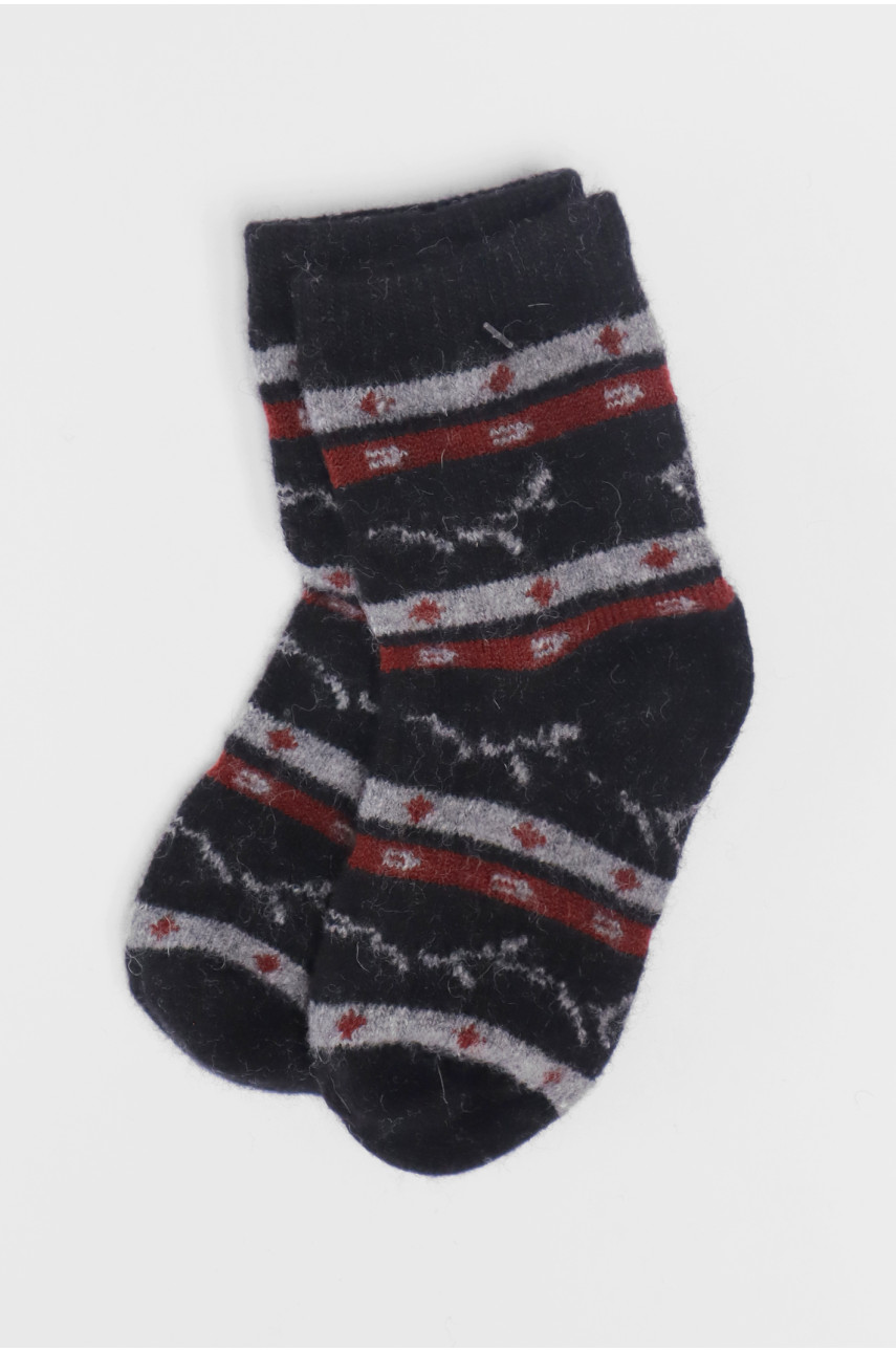 Носки детские теплые черного цвета с принтом 192450