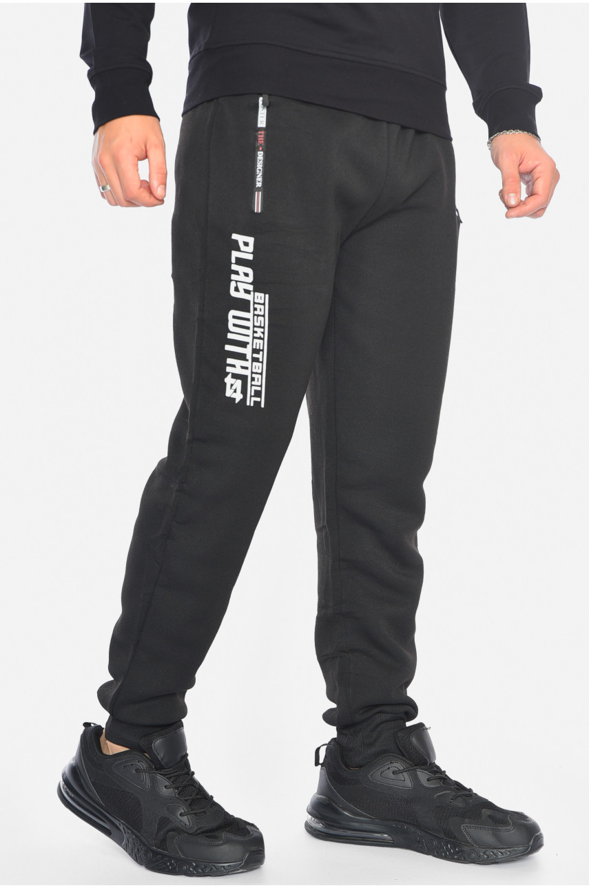 Спортивные штаны мужские на флисе черного цвета 6126 192528 Спортивные штаны мужские на флисе черного цвета 6126 192528