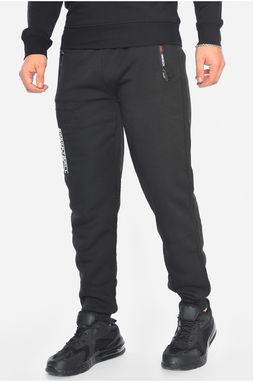 Спортивные штаны мужские на флисе черного цвета 6126 192528 Спортивные штаны мужские на флисе черного цвета 6126 192528