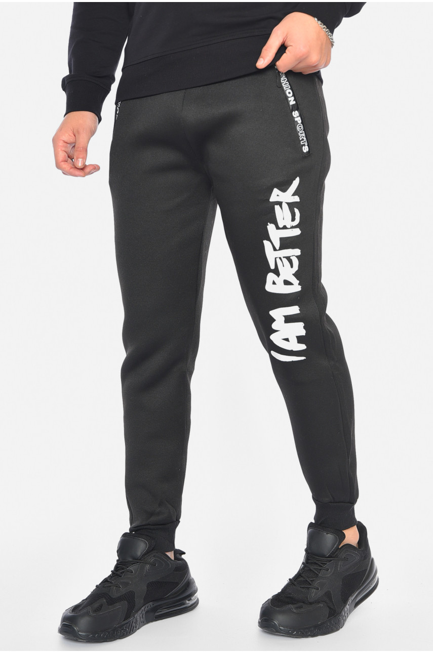 Спортивні штани чоловічі на флісі чорного кольору 192532