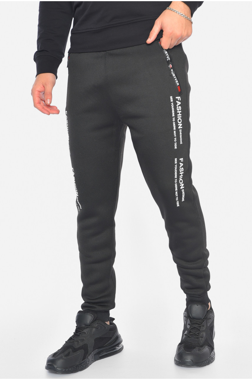 Спортивні штани чоловічі на флісі чорного кольору 192533