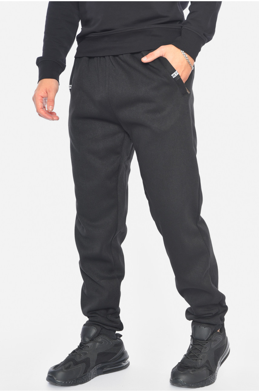 Спортивні штани чоловічі на флісі чорного кольору 41003 192578 Спортивні штани чоловічі на флісі чорного кольору 41003 192578