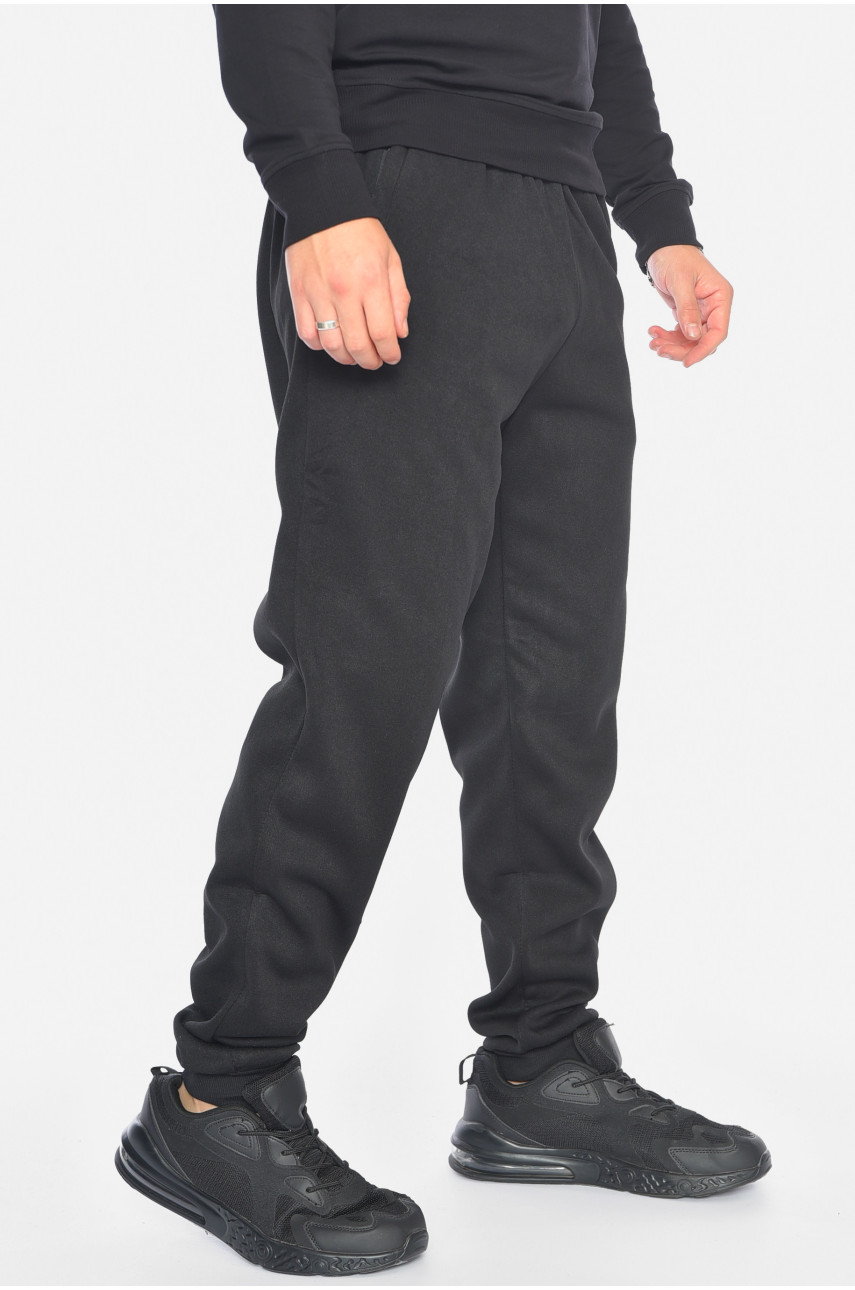Спортивні штани чоловічі на флісі чорного кольору 41003 192578 Спортивні штани чоловічі на флісі чорного кольору 41003 192578