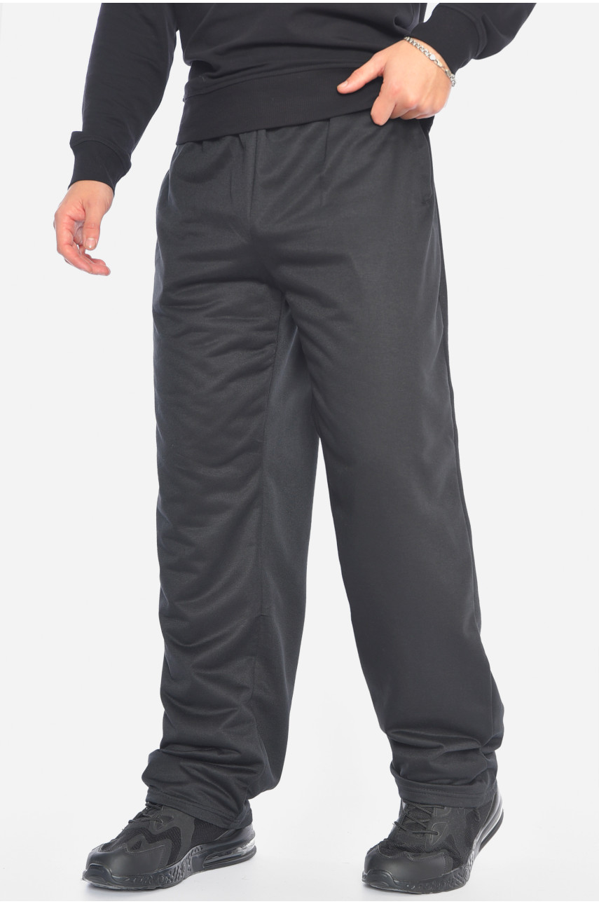 Спортивные штаны мужские батальные на флисе черного цвета 10018 192584 Спортивные штаны мужские батальные на флисе черного цвета 10018 192584