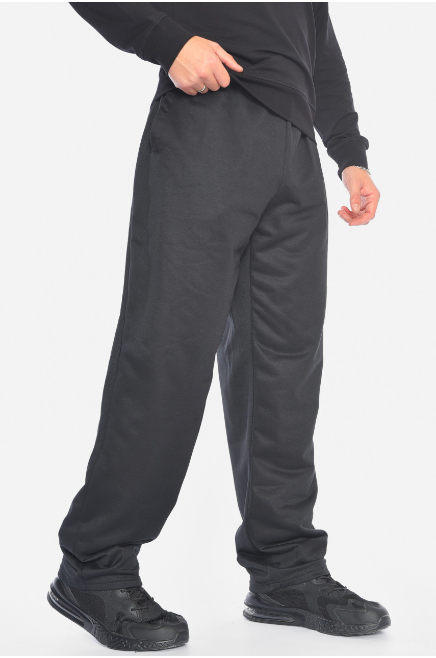 Спортивные штаны мужские батальные на флисе черного цвета 10018 192584 Спортивные штаны мужские батальные на флисе черного цвета 10018 192584