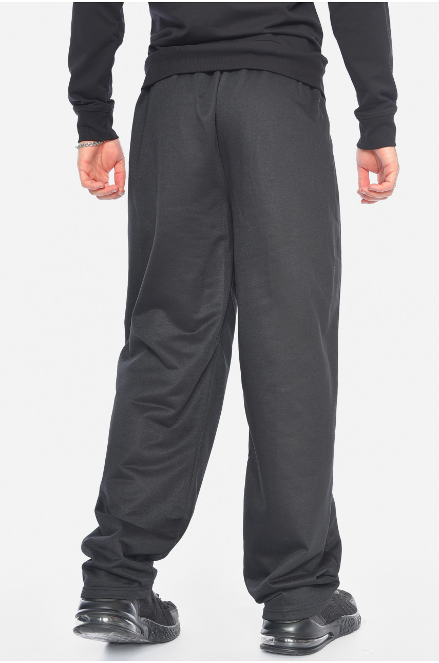 Спортивные штаны мужские батальные на флисе черного цвета 10018 192584 Спортивные штаны мужские батальные на флисе черного цвета 10018 192584