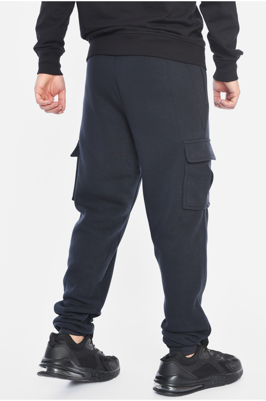 Спортивные штаны мужские на флисе темно-синего цвета 41207 192603