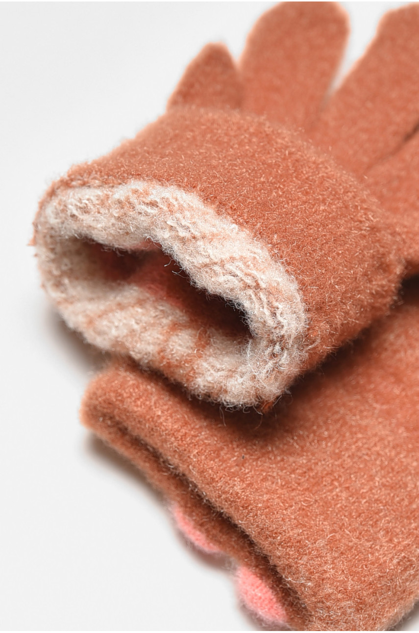 Рукавички дитячі з начісом коричневого кольору з малюнком А639 192708