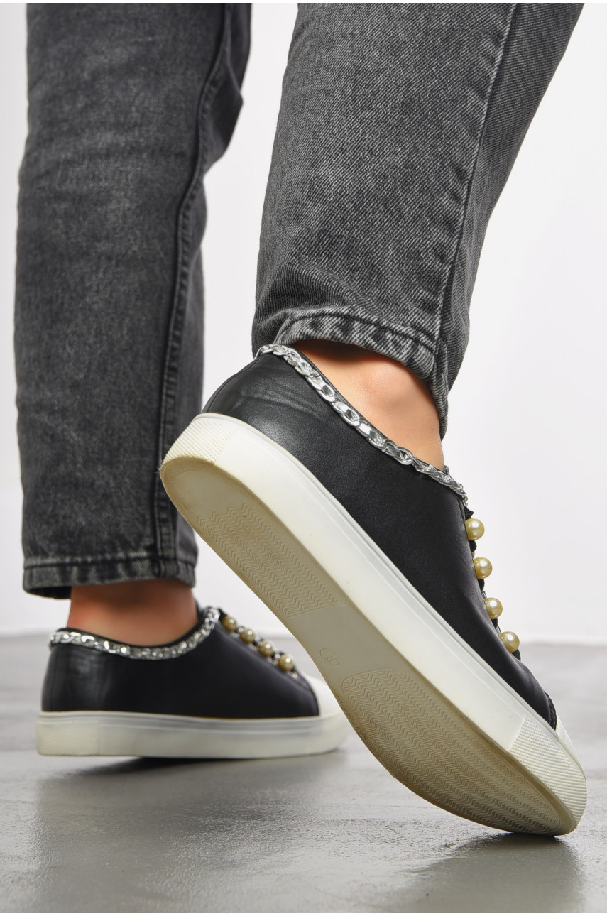 Кросівки жіночі чорного кольору на шнурівці 1849951 192741