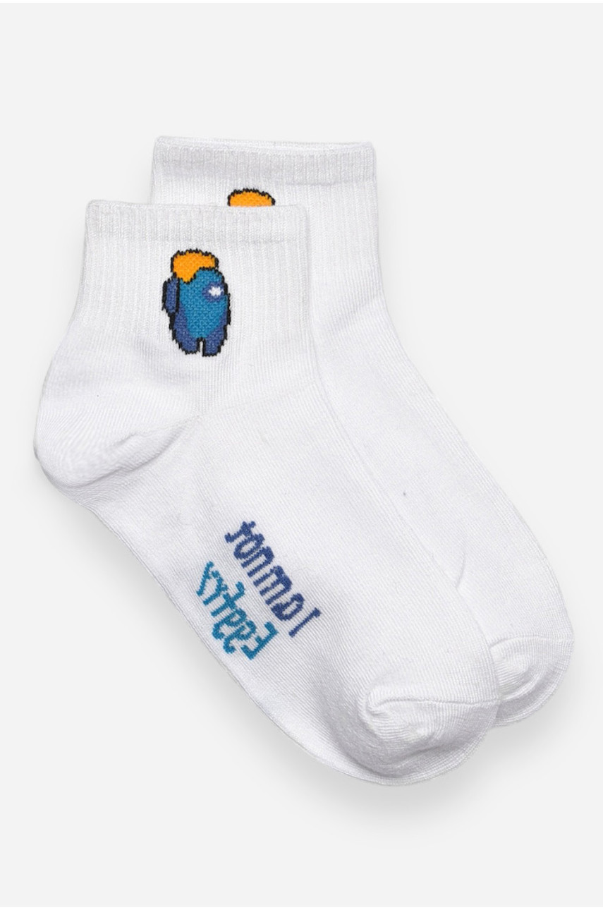 Носки детские демисезонные белого цвета с рисунком 3178-1 192833