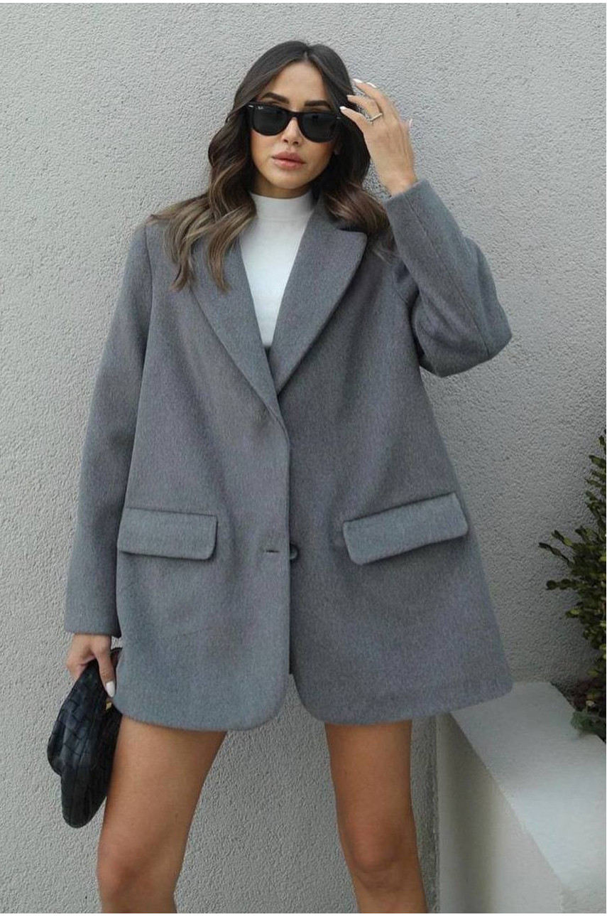 Пальто-піджак жіночий сірого кольору 159 192868