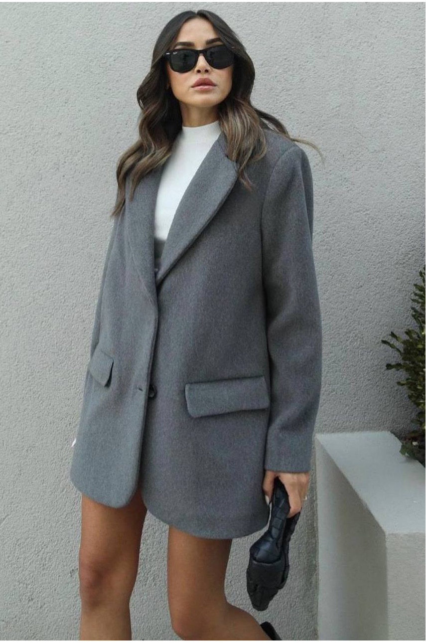 Пальто-піджак жіночий сірого кольору 159 192868