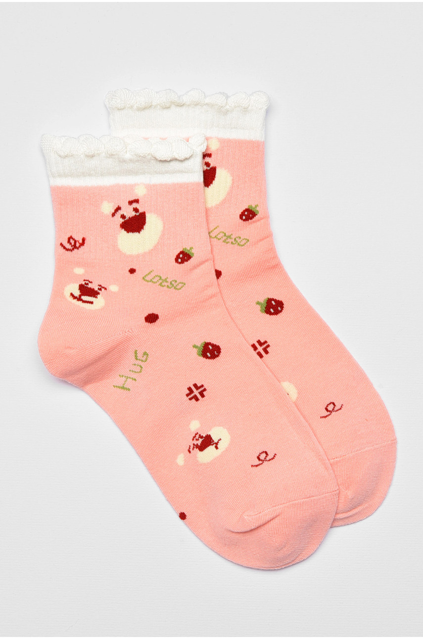 Носки детские демисезонные розового цвета с рисунком 378-4 192875