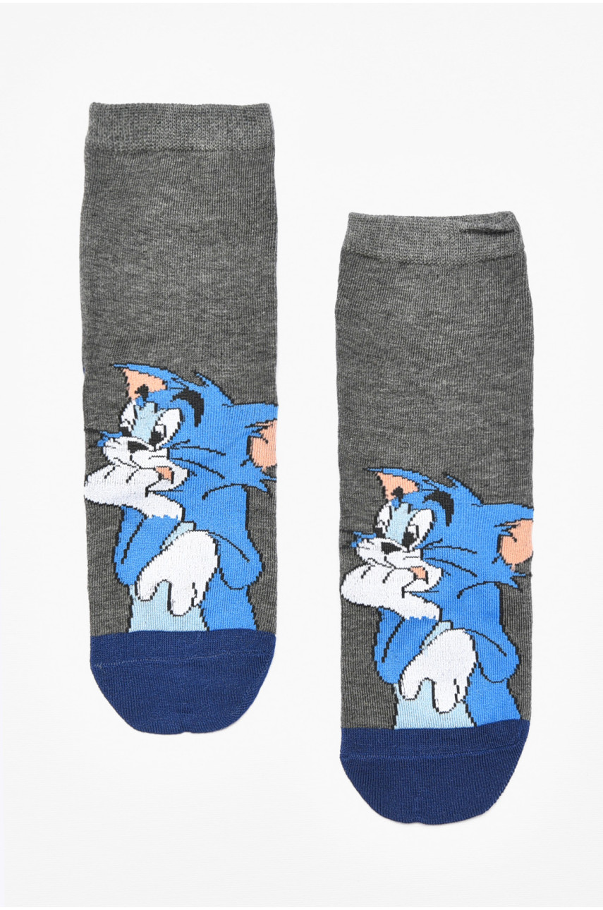 Носки детские демисезонные темно-серого цвета с рисунком. М101 192910