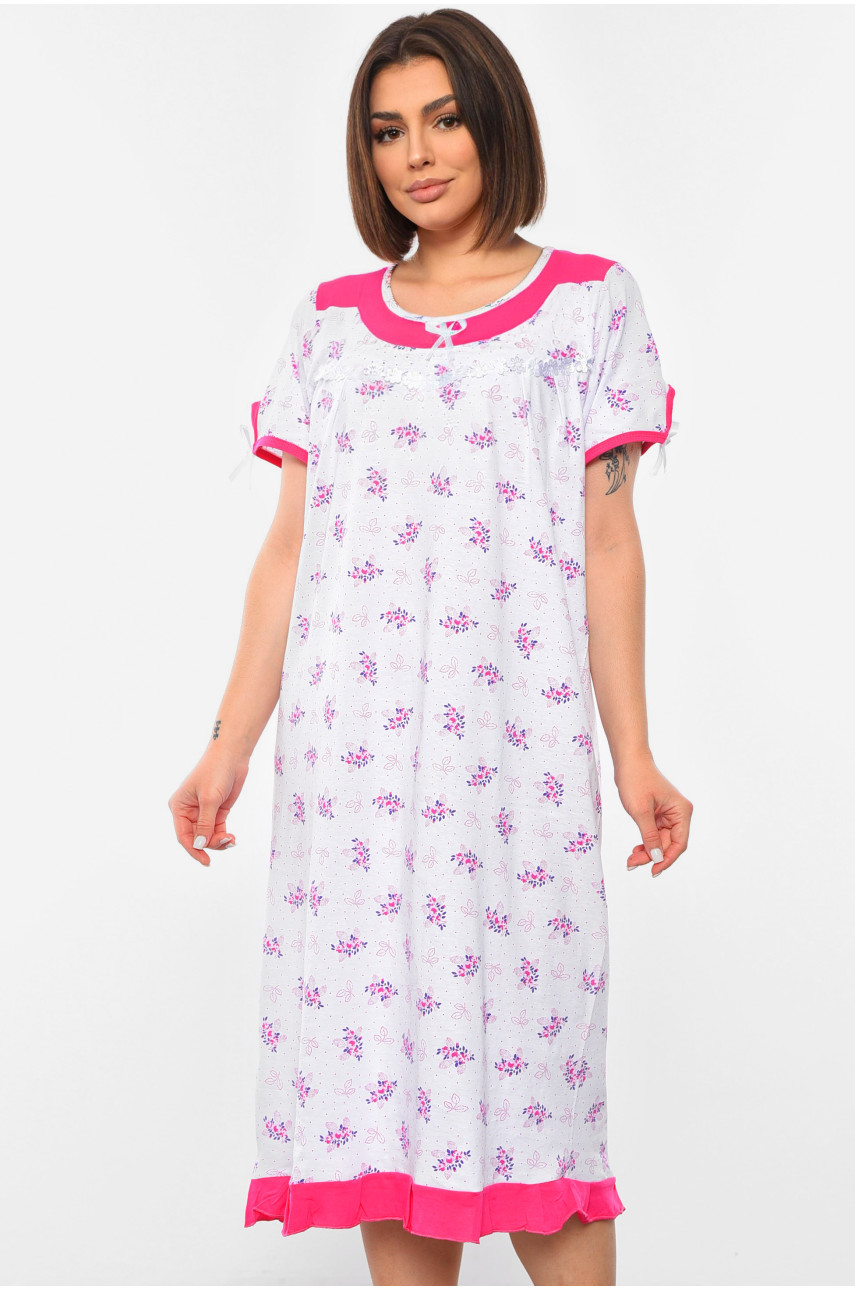 Ночнушка женская полубатальная белого цвета с цветочным принтом 131 192988