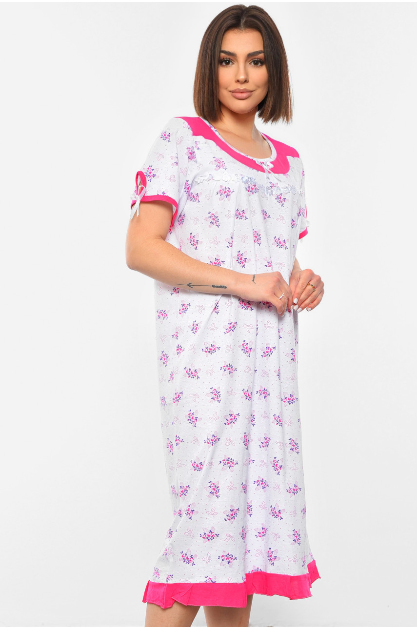 Ночнушка женская полубатальная белого цвета с цветочным принтом 131 192988