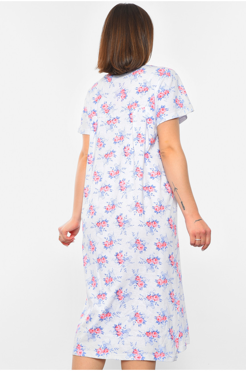 Нічна сорочка напівбатальна жіноча білого кольору з квітковим принтом 020 192993 Нічна сорочка напівбатальна жіноча білого кольору з квітковим принтом 020 192993