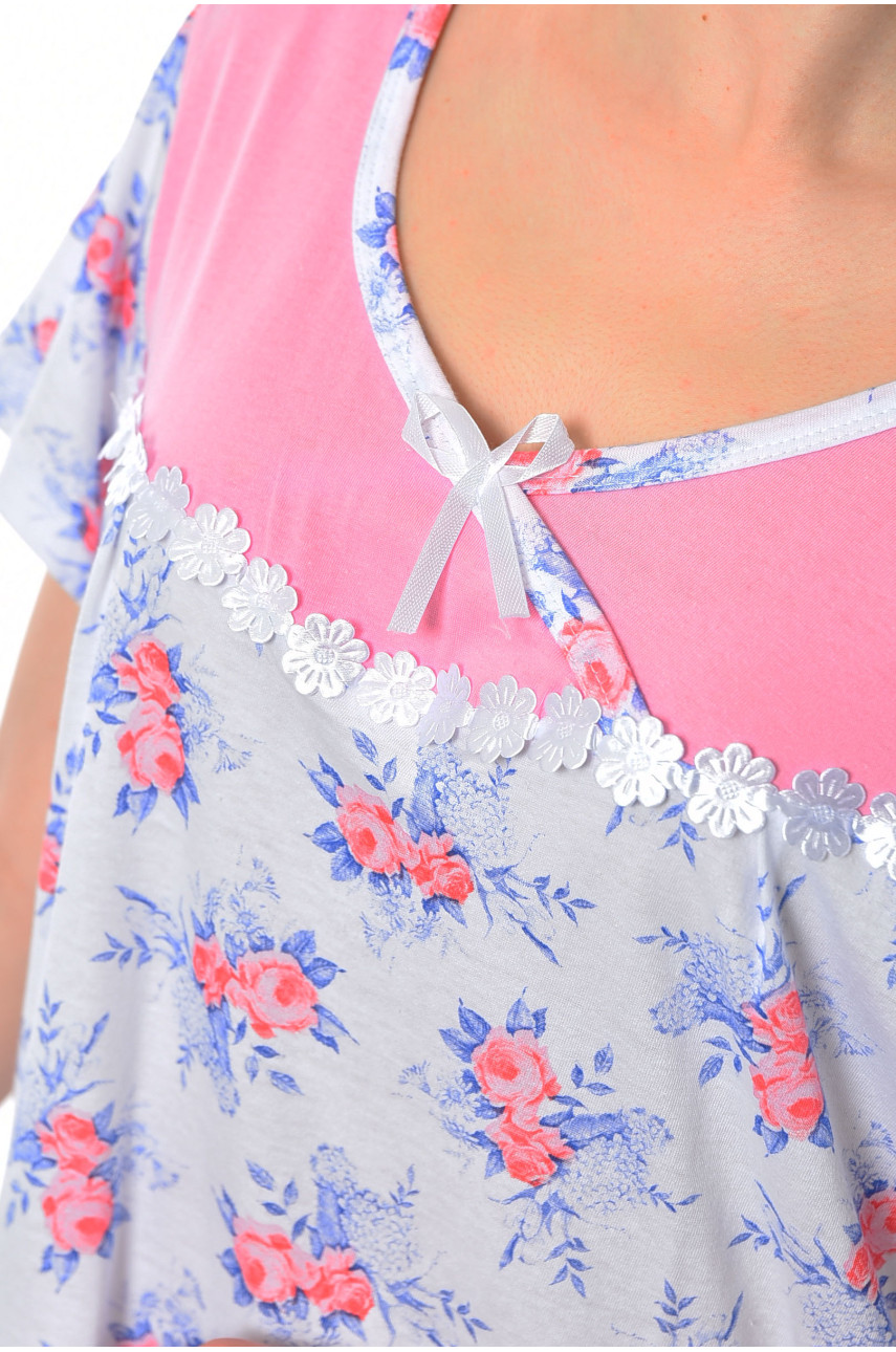 Нічна сорочка напівбатальна жіноча білого кольору з квітковим принтом 020 192993 Нічна сорочка напівбатальна жіноча білого кольору з квітковим принтом 020 192993